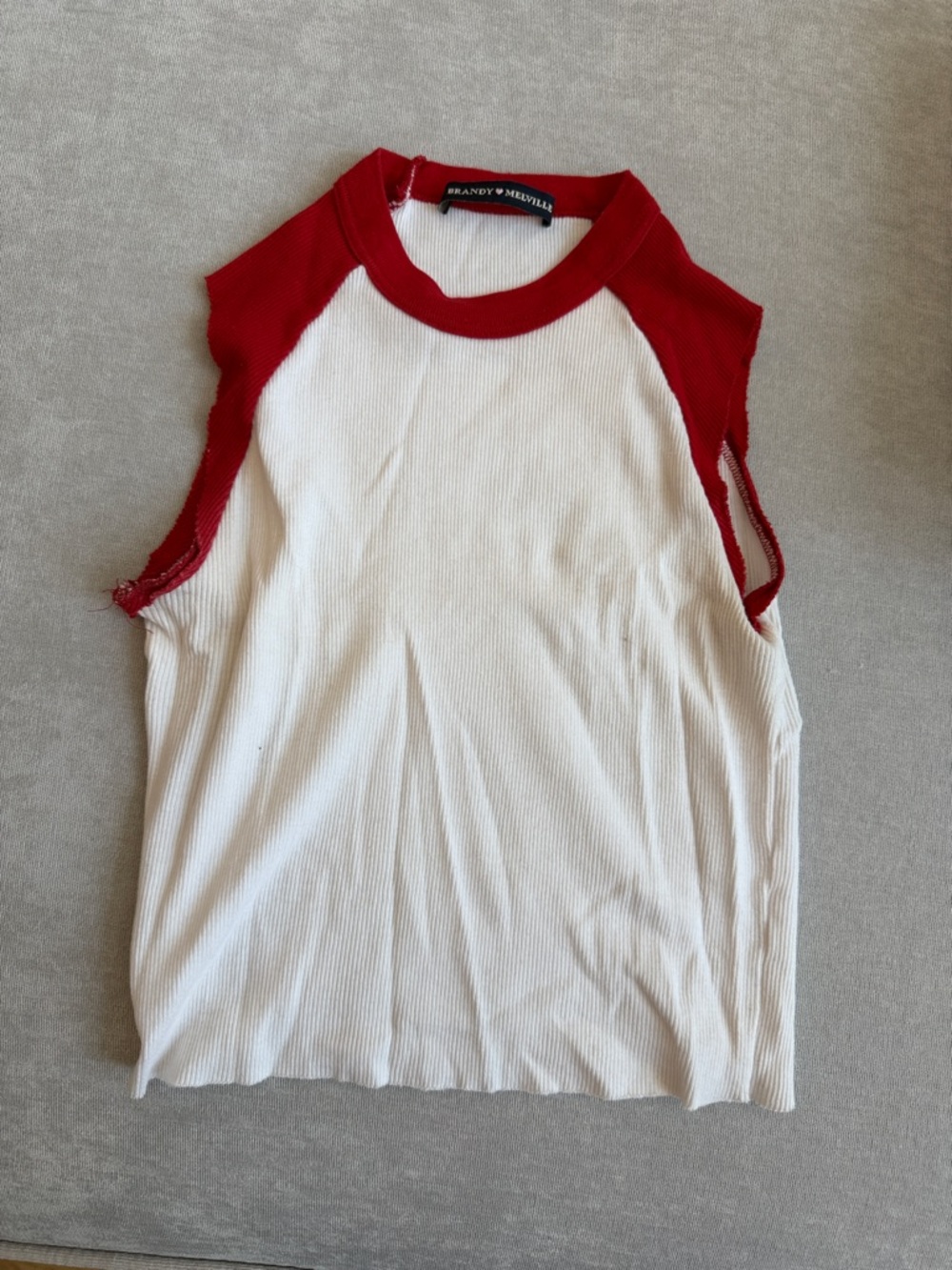 Brandy Melville White Ribbed Tank with Red Raglan Trim